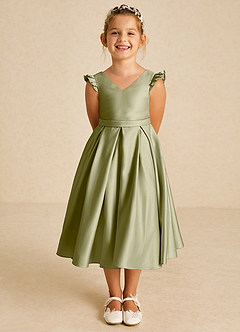 Azazie Francine Flower Girl Dresses Moss Green A-Line Bow Matte Satin Dress image2