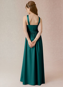 Azazie Jiya Junior Peacock A-Line Pleated Stretch Satin Dress image2