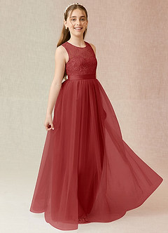 Azazie Georgette Junior Rust A-Line Lace Tulle Dress image4