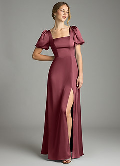 Azazie Fyona Vestidos de damas de honor Vestido de Merlot de Satén Elástico de Corte en A con Plisado image9
