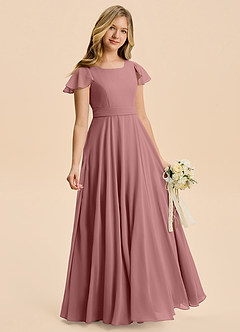 Azazie Cady Junior Desert Rose A-Line Pleated Chiffon Dress image3