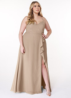 Azazie Naeem Brautjungfernkleider A-Linie V-Hals Rüsche Chiffon Kleid Taupe image9