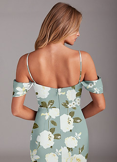 Azazie Saige Bridesmaid Dresses Misty Floral Garden Sheath Off the Shoulder Stretch Satin Dress image8