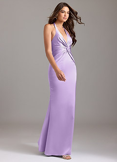 Azazie Valerie Brautjungfernkleider Meerjungfrau-Linie Plissee Stretch-Satin Kleid Flieder image4