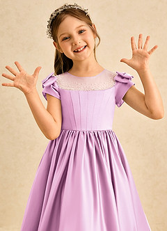 Azazie Toffee Abiti da Ragazza di Fiori Abito Stile Principessa in Raso Opaco Fiocco Rosa Confetto image6