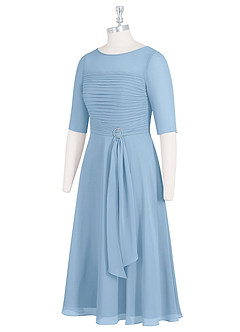 Azazie Naomi Abiti per la Madre della Sposa Abito A-Line in Chiffon Plissettato con Scollo a Barca Azzurro Polvere image9