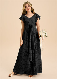 Azazie Omari Junior Abito A-Line in Burnout Floreale Plissettato Nero image4