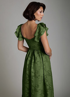 Azazie Anaya Bridesmaid Dresses Olive A-Line Ruched Floral Burnout Dress image6