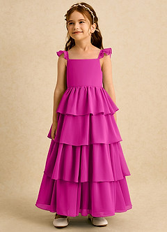Azazie Boba vestidos de niña de las flores Vestido de Fucsia de Gasa de Corte En A con Escote Cuadrado image4