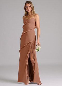 Azazie Nancie Vestidos de damas de honor Vestido de Bronceador de Gasa de Corte Sirena con Volante image3