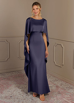 Azazie Eli Mother of the Bride Dresses Stormy Sheath Boatneck Stretch Satin Dress image1