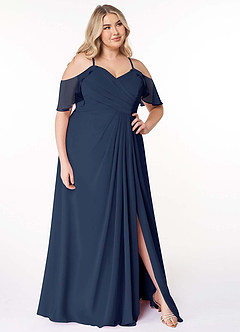 Azazie Dakota Bridesmaid Dresses Dark Navy A-Line V-Neck Pleated Chiffon Dress image11