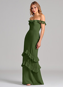 Azazie Marilynn Final Sale Olive Mermaid Off the Shoulder Chiffon Dress image6