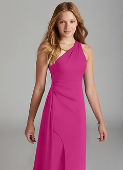 Azazie Maron Junior Fuchsia A-Line Pleated Stretch Satin Dress image3
