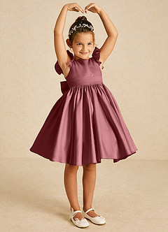 Azazie Tootsie Flower Girl Dresses Amethyst A-Line Bow Matte Satin Dress image1