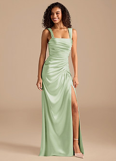 Azazie Jesaphine Bridesmaid Dresses Dusty Sage Sheath Bow Metallic Satin Dress image1