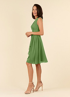 Azazie Theron Mère de la mariée Robes Robe Trapèze en Mousseline de soie Col V plissé Basilic image3