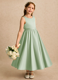 Azazie Karlie Flower Girl Dresses Dusty Sage A-Line Pleated Matte Satin Dress image2
