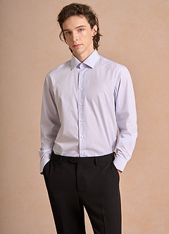 front Aiden White Mist Blue 100% Cotton Non-Iron Striped Dress Shirt