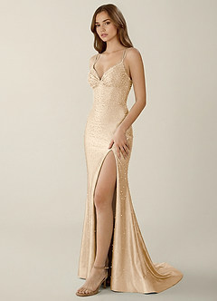 Sylvan Champagne V-neck Hot Rhinestones Corset Prom Dress image3