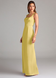 Azazie Flori Bridesmaid Dresses Canary Sheath Side Slit Stretch Satin Dress image3