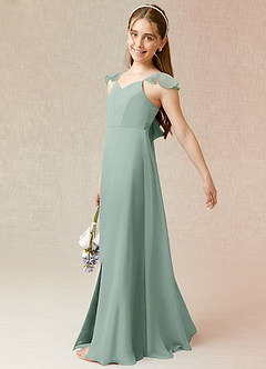 Azazie Everett Junior Agave A-Line Chiffon Dress image3