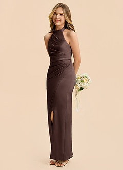 Azazie Jemma Junior Ganache Sheath Ruched Stretch Satin Dress image5