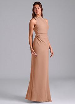 Azazie Evadne Bridesmaid Dresses Champagne Rose A-Line Pleated Chiffon Dress image4