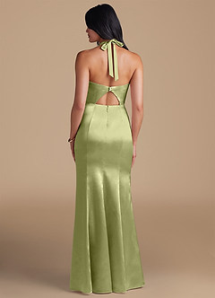 Azazie Emeria Bridesmaid Dresses Pistachio Sheath Side Slit Metallic Satin Dress image2