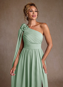 Azazie Lancaster vestidos de madre de la novia Vestido de Agave de Gasa de Corte en A con Hombro unilateral image6