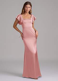 Azazie Elkie Final Sale Emerald Mermaid Square Neckline Stretch Satin Dress image5
