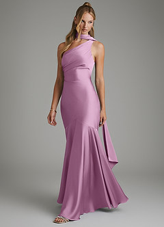 Azazie Amara Bridesmaid Dresses Wisteria Mermaid One Shoulder Stretch Satin Dress image5