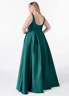 Azazie Neve Bridesmaid Dresses Peacock Ball-Gown with Pockets Stretch Satin Dress image8