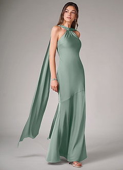 Azazie Kinsley Bridesmaid Dresses Silver Sage Mermaid Side Slit Stretch Satin Dress image3