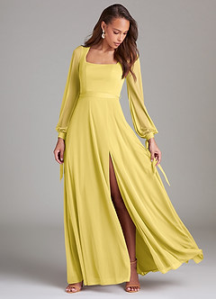 Azazie Leonia Jurken voor bruidsmeisjes Jurk van Mesh met A-Lijn Lange mouw Kanarie image2