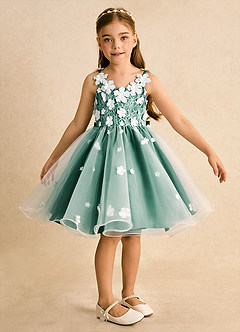 Azazie Junebug Robe Demoiselle D'honneur Fillette Robe Princesse en Tulle Dentelle Ivoire émeraude image6
