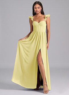 Azazie Denisse Bridesmaid Dresses Lemon Sorbet A-Line Ruched Chiffon Dress image4