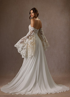 Azazie Rhya Vestidos de novia Vestido de Blanco Diamante Nude de Encaje de Corte en A con Vestidos sin tirantes image6