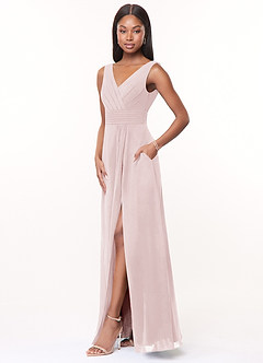 Azazie Karina Bridesmaid Dresses Blushing Pink A-Line Pleated Chiffon Dress image3