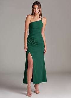 Azazie Eren 신부 들러리 드레스 인어 한쪽 어깨 쉬폰 발목 길이 드레스 image3