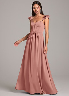 Azazie Denisse Bridesmaid Dresses Rosette A-Line Ruched Stretch Satin Dress image3