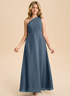 Azazie Phaedra Junior Vestido de Neptuno de Gasa de Corte en A con Plisado image7