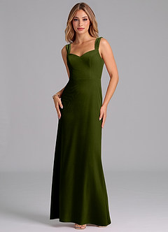 Azazie Denice Bridesmaid Dresses Olive Sheath Pleated Velvet Dress image1