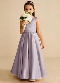 Azazie Pipsy Blumenmädchenkleider A-Linie Schleifen Matte Satin Kleid Dämmerung image5