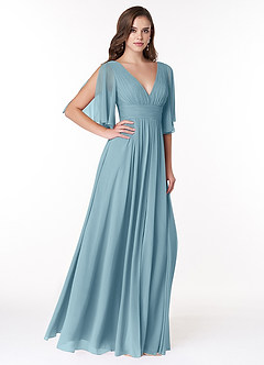 Azazie Temeka Bridesmaid Dresses Moody Blue A-Line Ruched Chiffon Dress image4