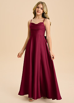 Azazie Bear Junior Burgundy A-Line Sweetheart Neckline Stretch Satin Dress image4