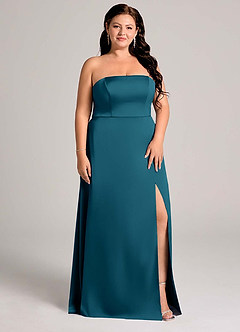 Azazie Wren Bridesmaid Dresses Ink Blue A-Line Strapless Stretch Satin Convertible Dress image11