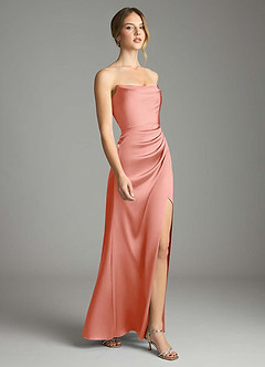 Azazie Leonis Bridesmaid Dresses Coral Mermaid Pleated Stretch Satin Convertible Dress image6