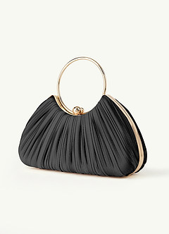 front Matching Color Metallic Satin Block Low Heel Sandals & Pleated Handbag Set