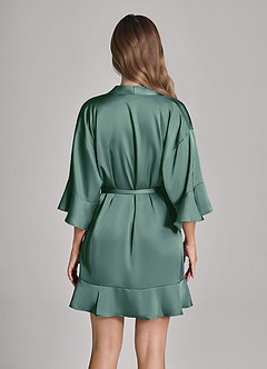 front Matching Color 2-Piece Ruffle Satin Robe and Slip Set